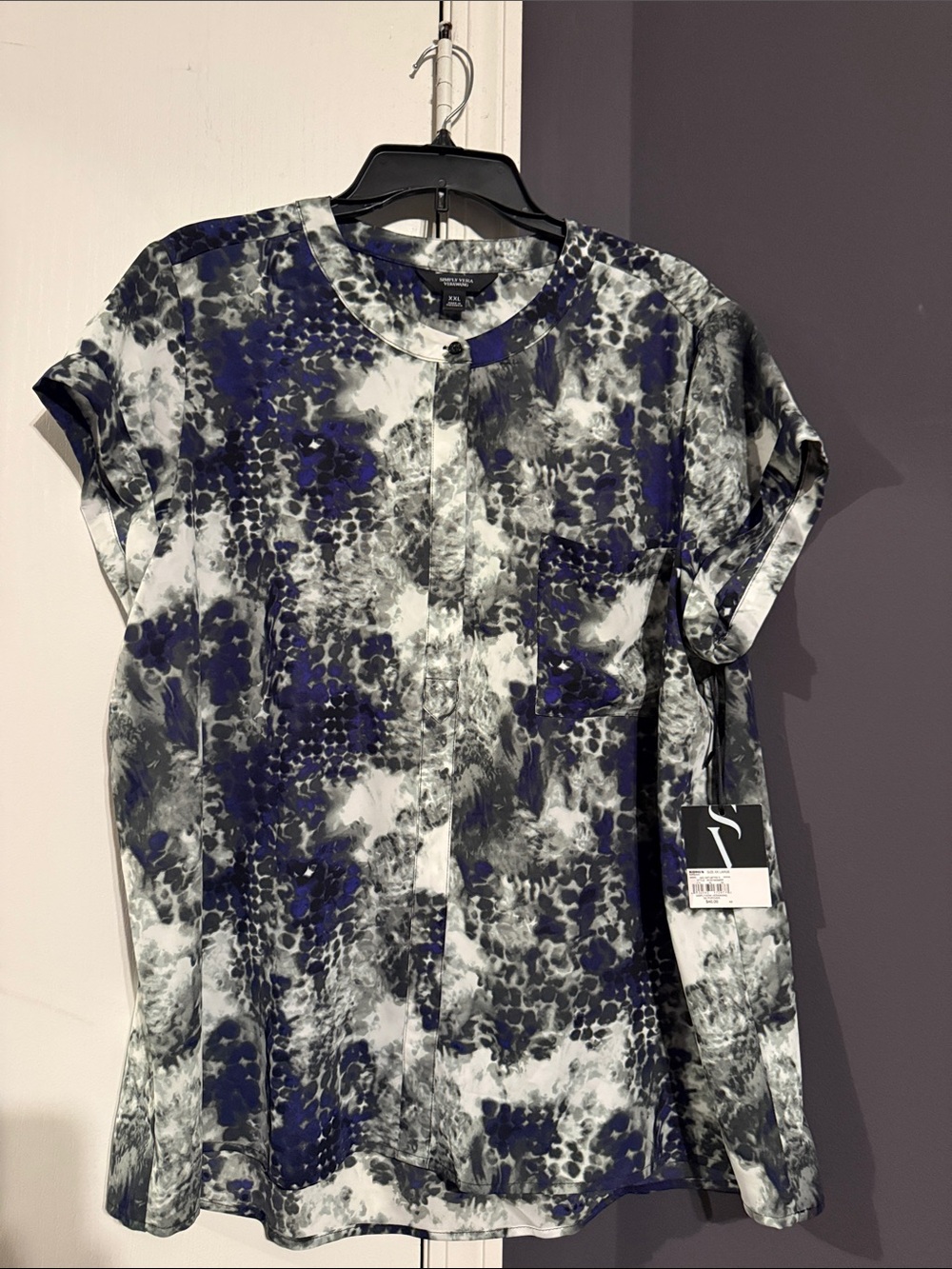 Simply Vera - Short-Sleeve Abstract Print Shirt - Purple & Gray